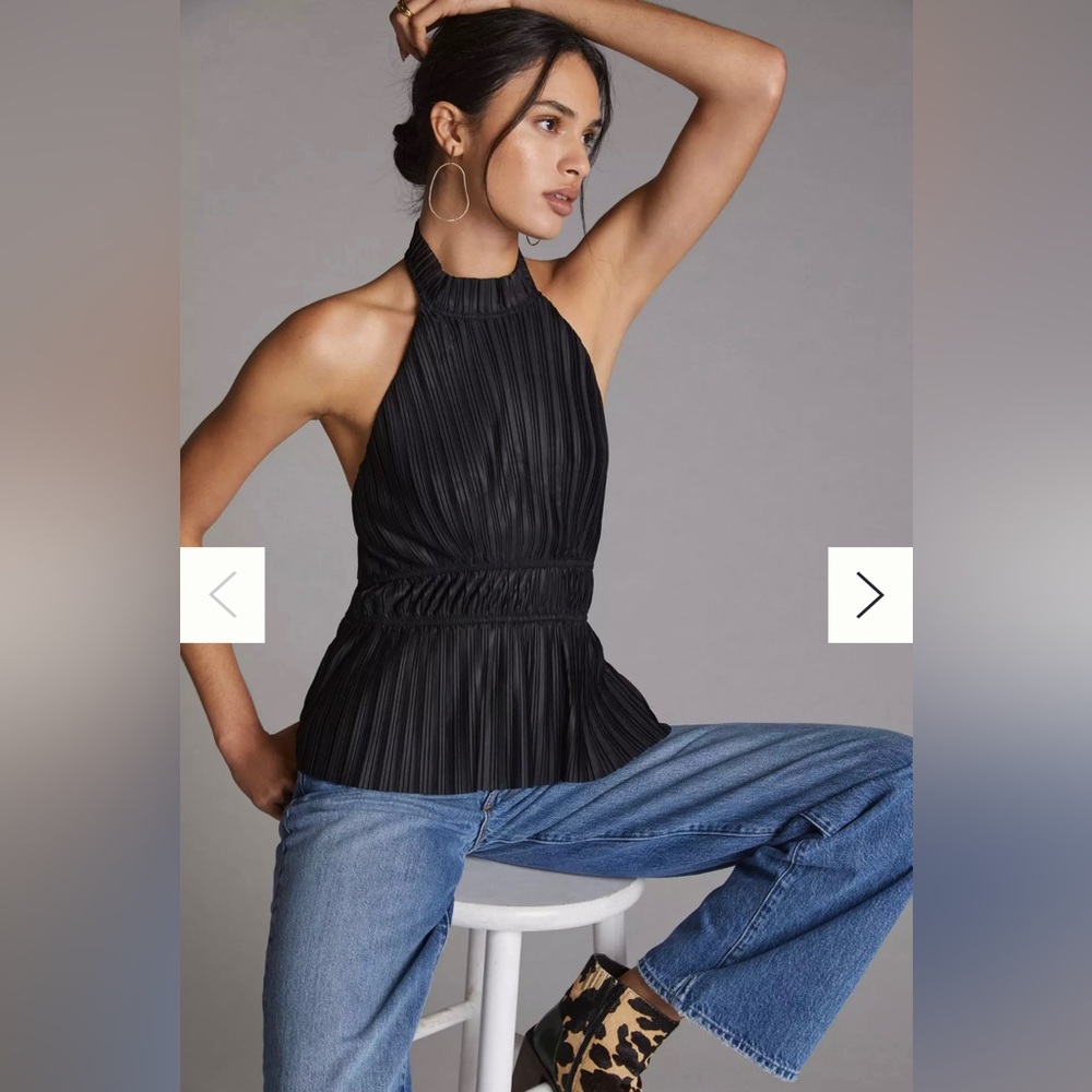 NWT Anthropologie (en elly) Black Pleated Halter Peplum Top